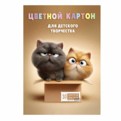 Картон цветной А4 коты в коробке 10л 73189
